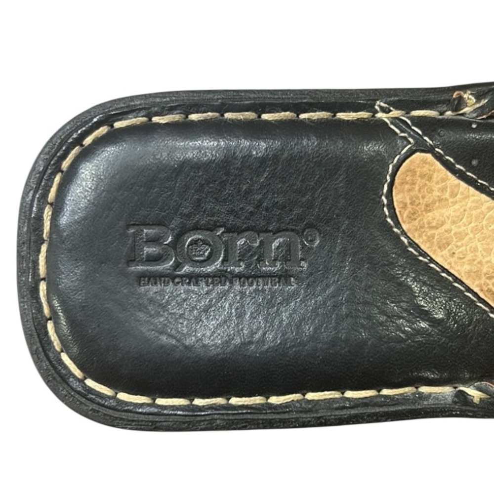 Born Folly Slip On Black Learher Wedge Sandals Size 8 - Picture 7 of 11